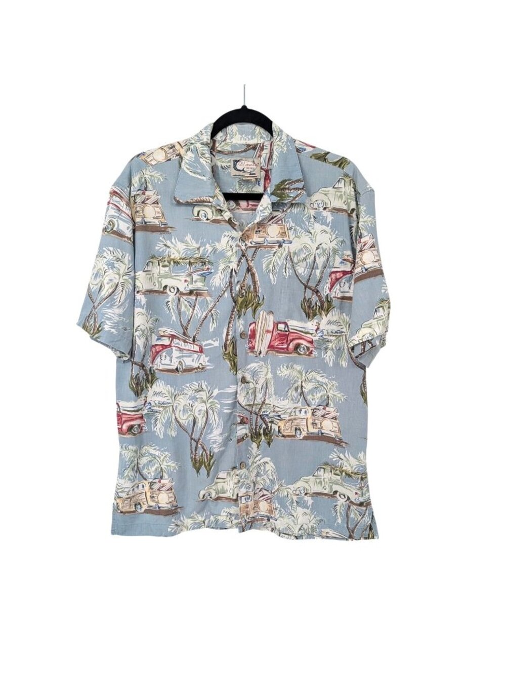 Vintage 90s Bluewater Hawaiian Shirt Button Up Surf Wagons Coastal USA Y2K Large